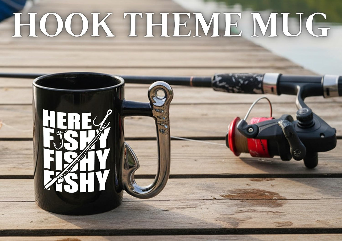 Taza café con gancho pesca 13.5oz cerámica navidad