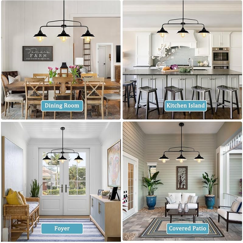 Lámpara colgante metal negro 3 luces para cocina comedor