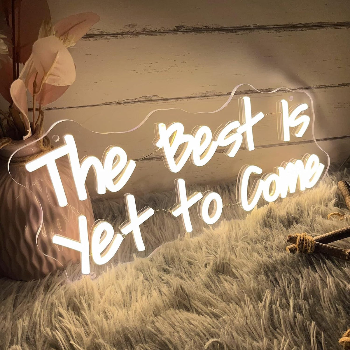 Letrero neón The Best is Yet to Come para dormitorio boda