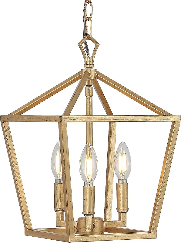 Linterna pagoda metal LED 3 bombillas color dorado