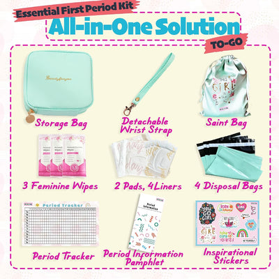 Kit primer período niñas 10-12 años con bolsas compresas