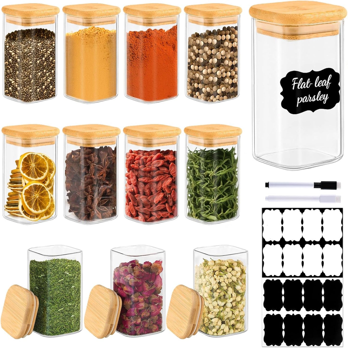 Pack 12 Tarros Vidrio 8oz con Tapas y Etiquetas