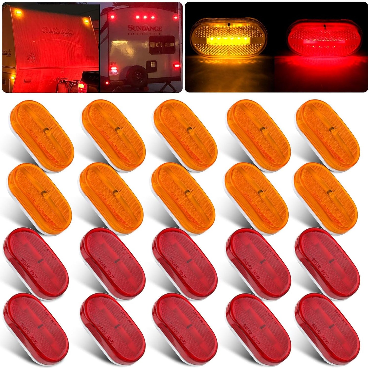 Luces LED gálibo remolque 4" 10 ámbar 10 rojas
