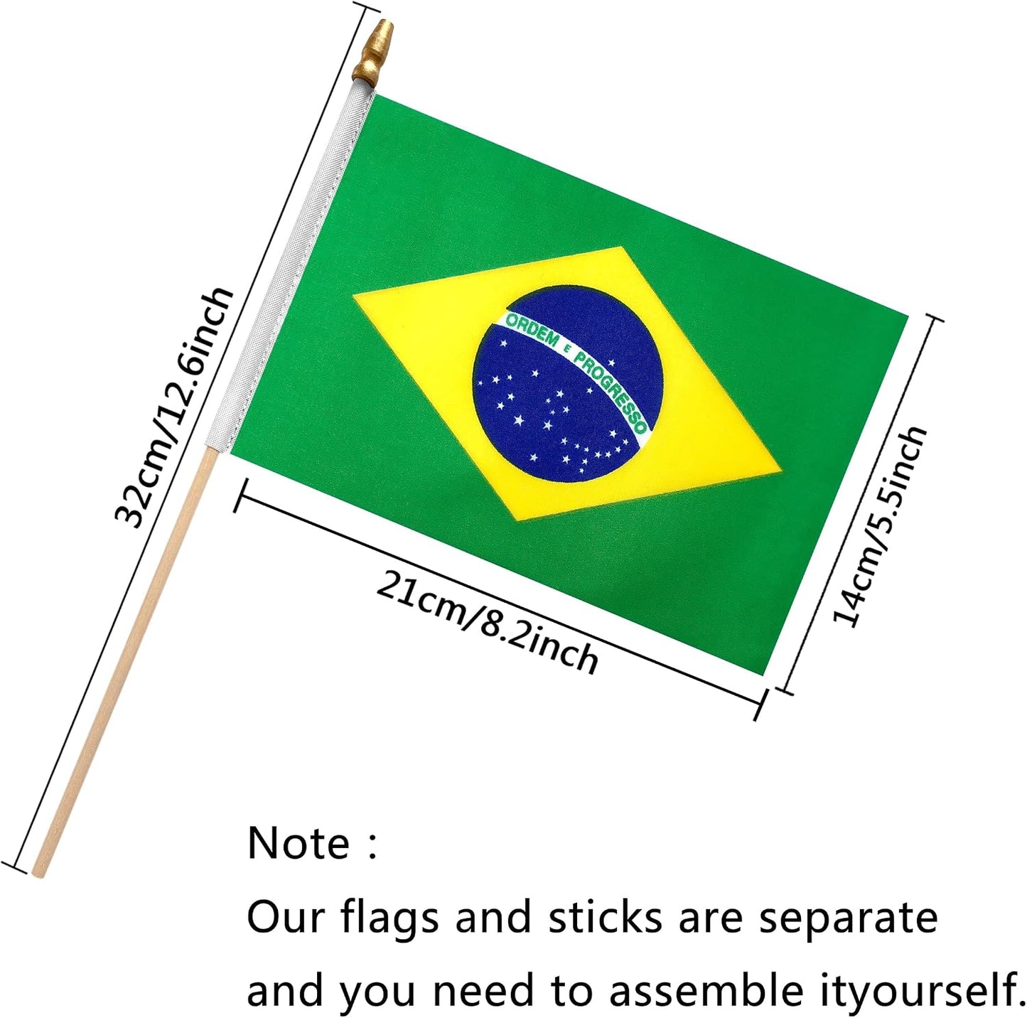 Banderas mano brasileñas 5x8pulg pack 12