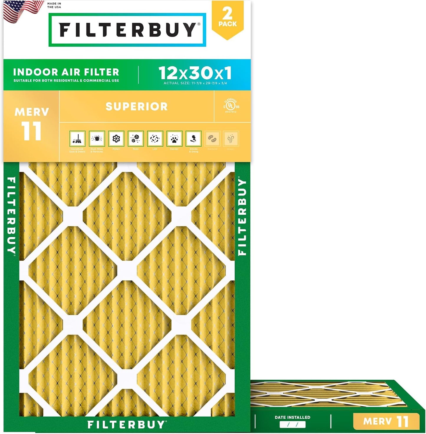 Filtro aire 12x30pulg MERV11 para mascotas alergias 2 pzas