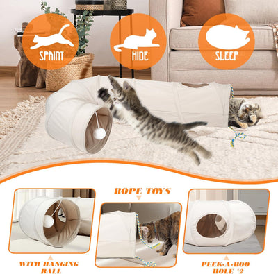 Túnel gato plegable con pelota cuerda beige