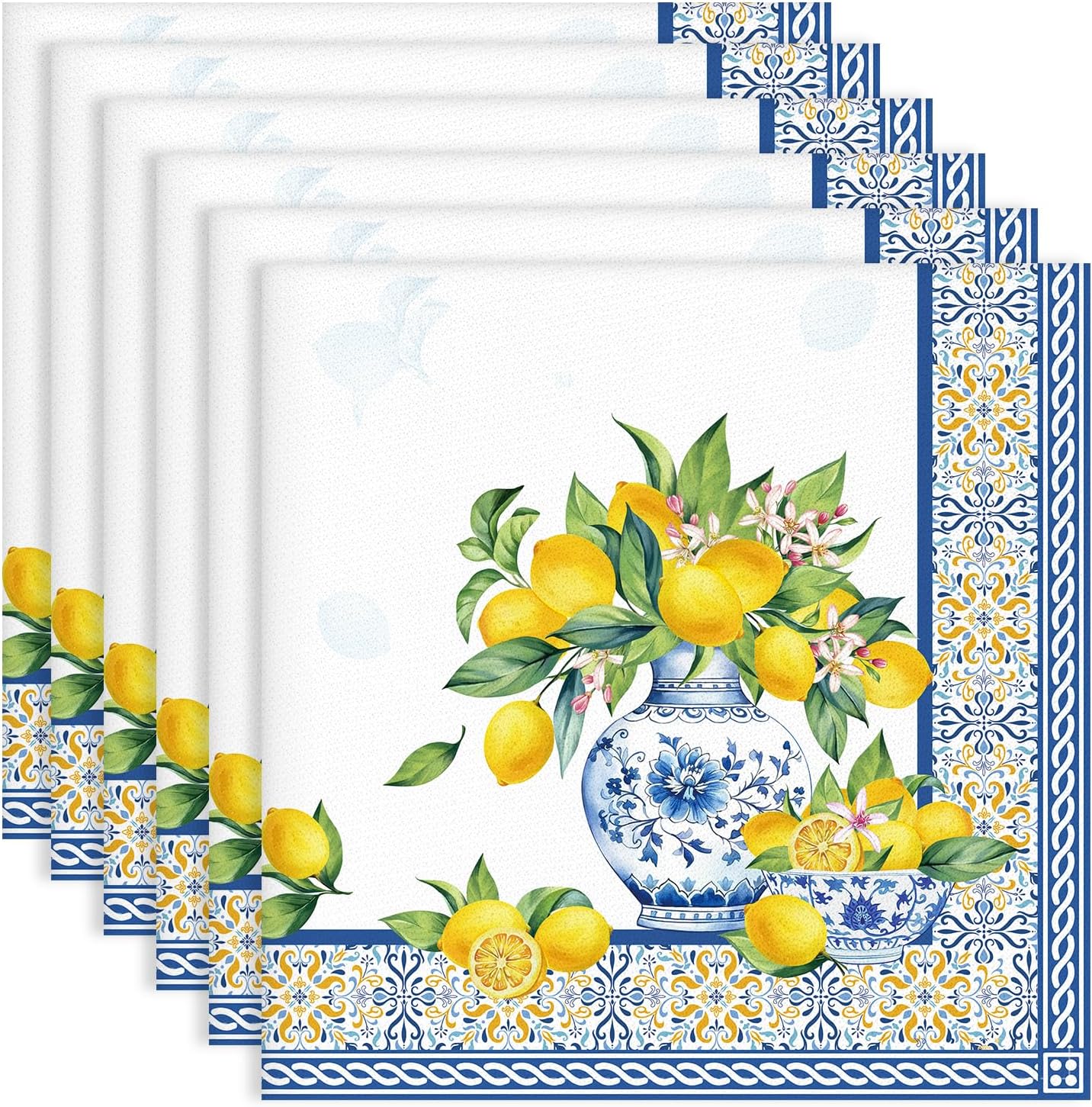 Set 6 Servilletas Algodón 18x18pulg Amarillo Azul