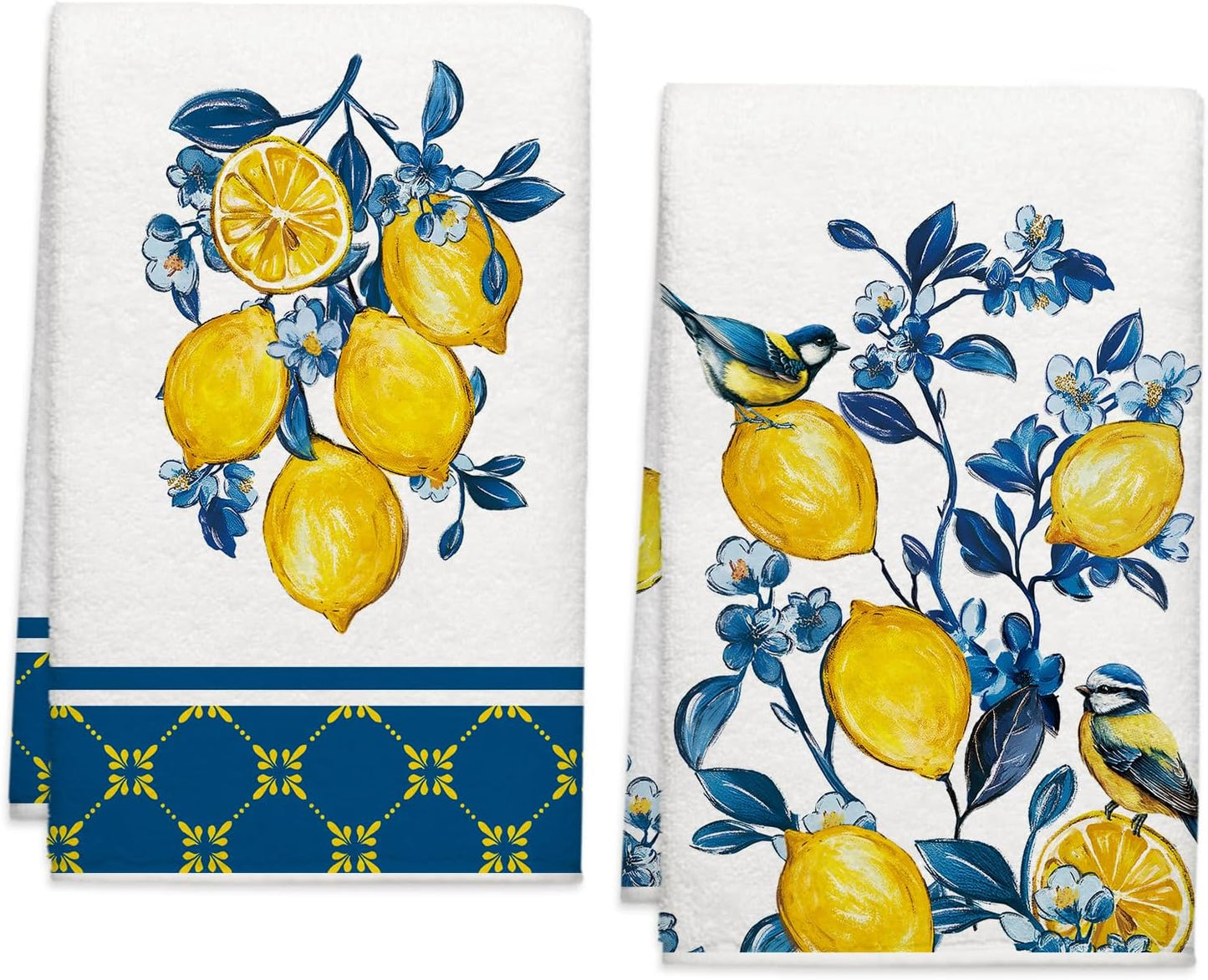 Set 2 Servilletas cocina geométricas azul flores 18x26 pulg