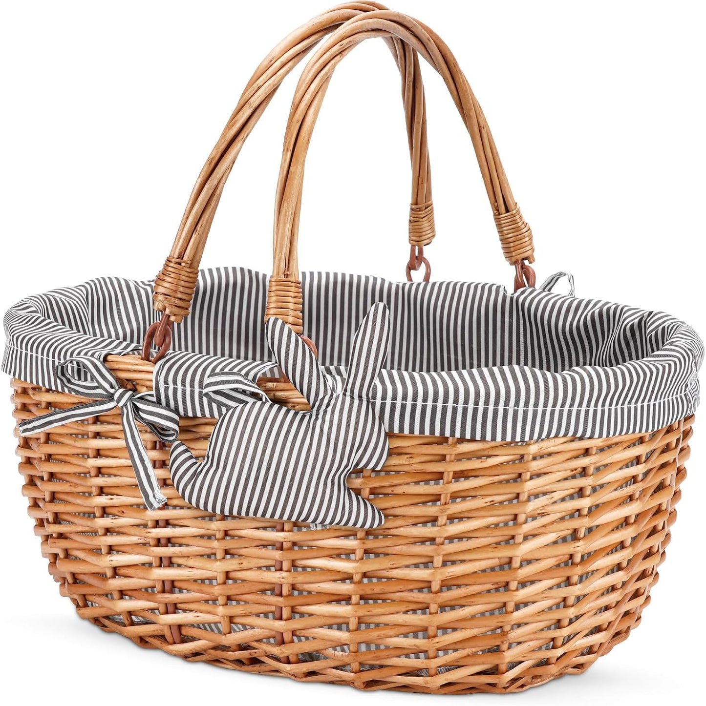 Cesta picnic ovalada asas plegables tejida a mano sauce gris