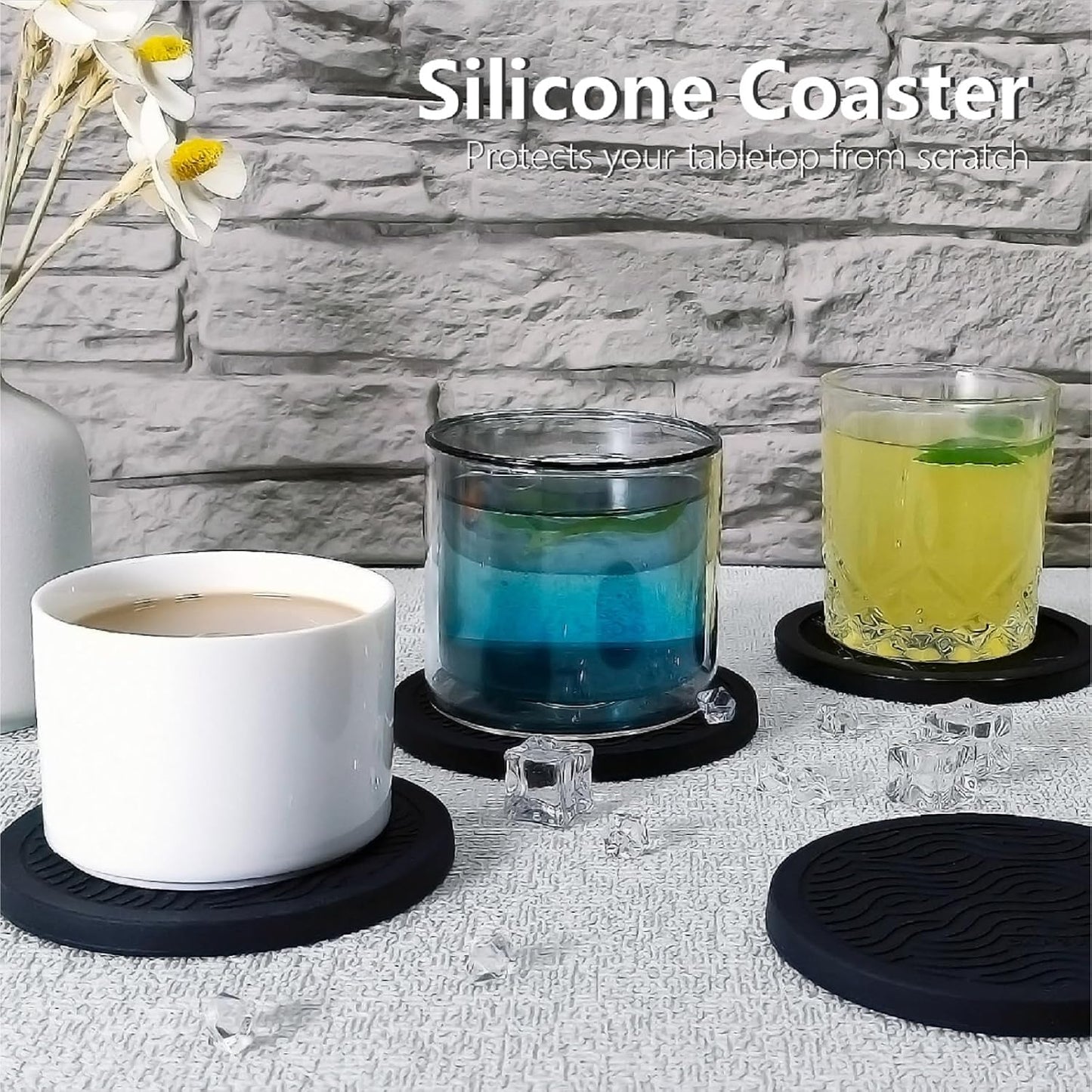 4 Pzas Posavasos Silicona Negra Antideslizante