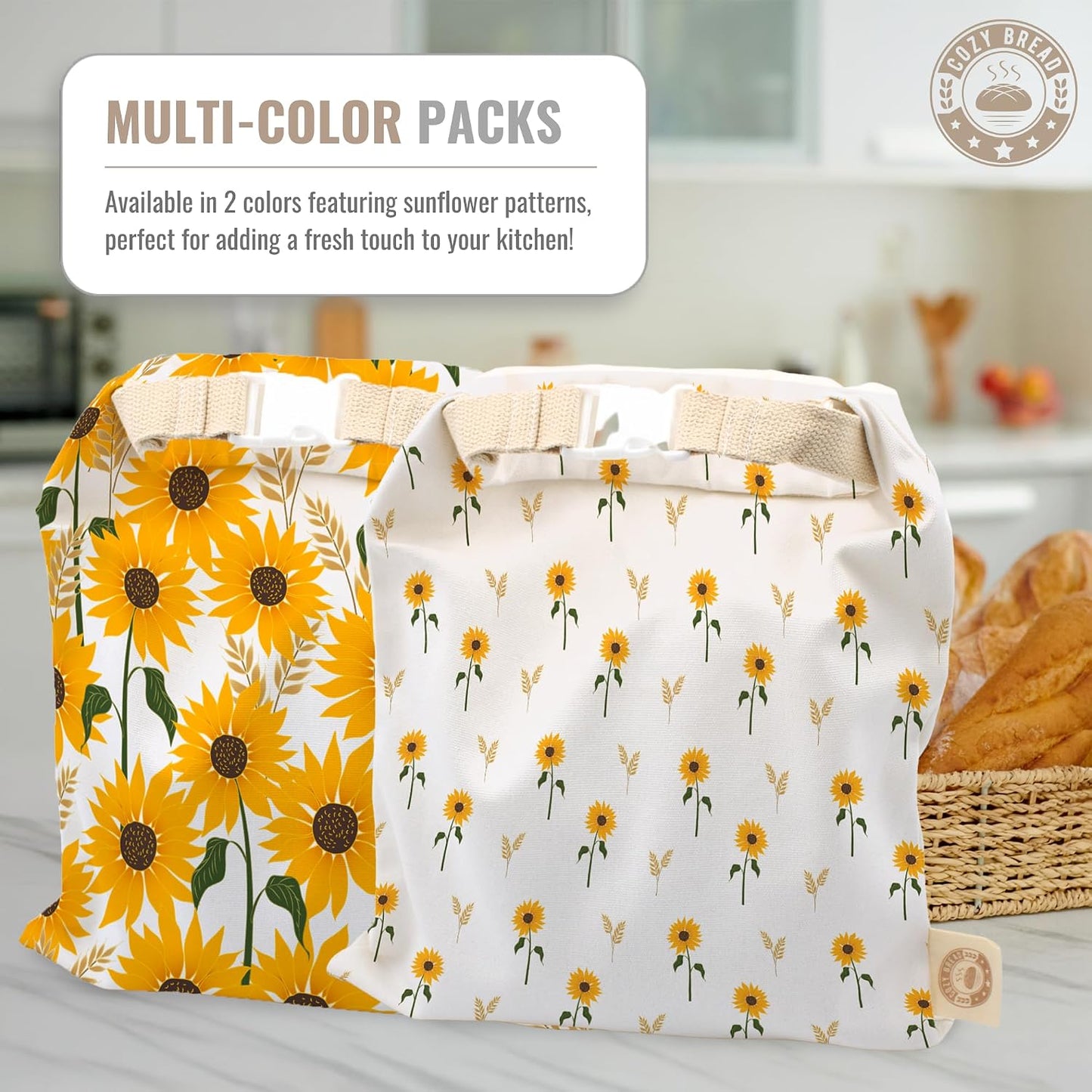 Set bolsas pan reutilizables para panaderos caseros girasol