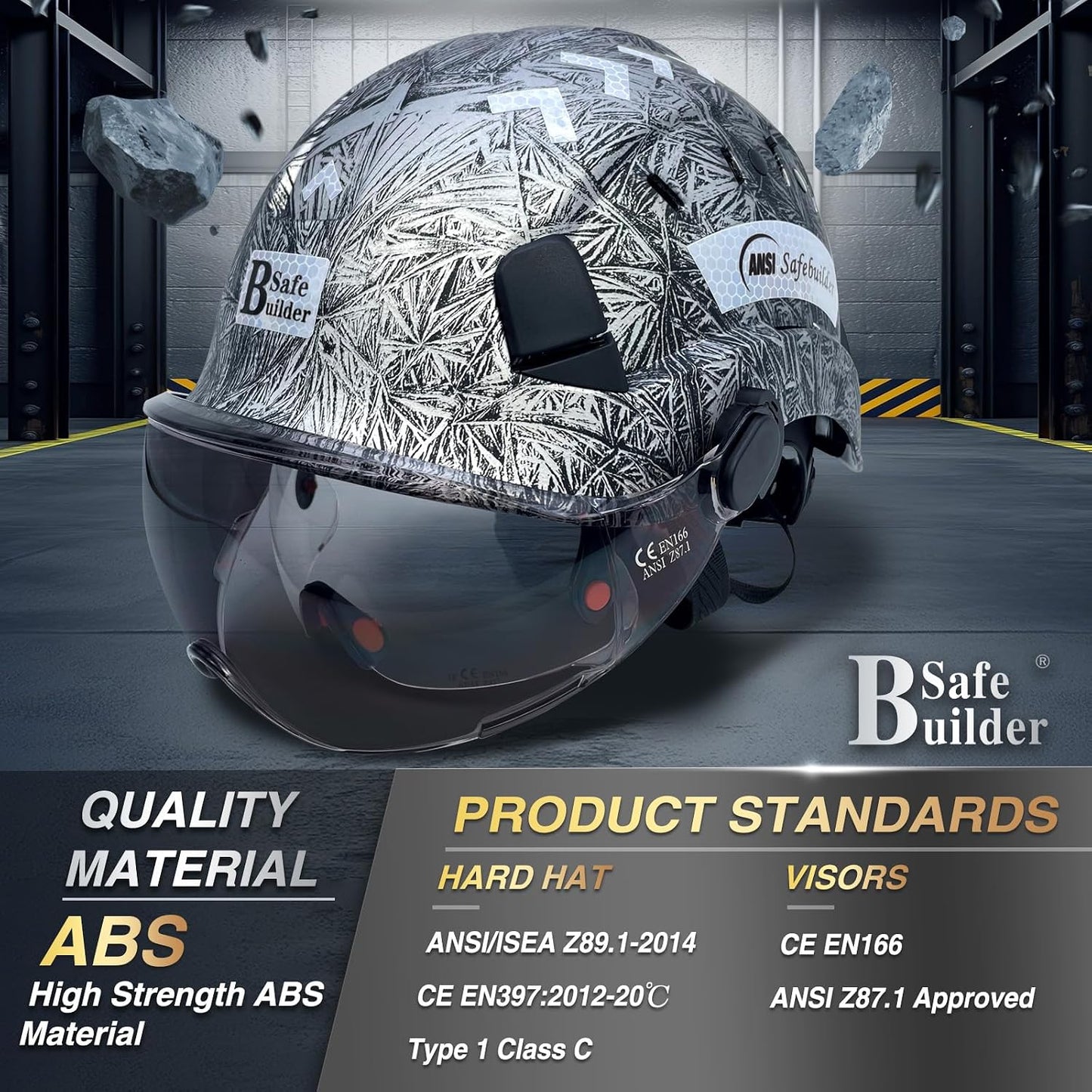 Casco seguridad construcción visera ABS ventilación ANSI