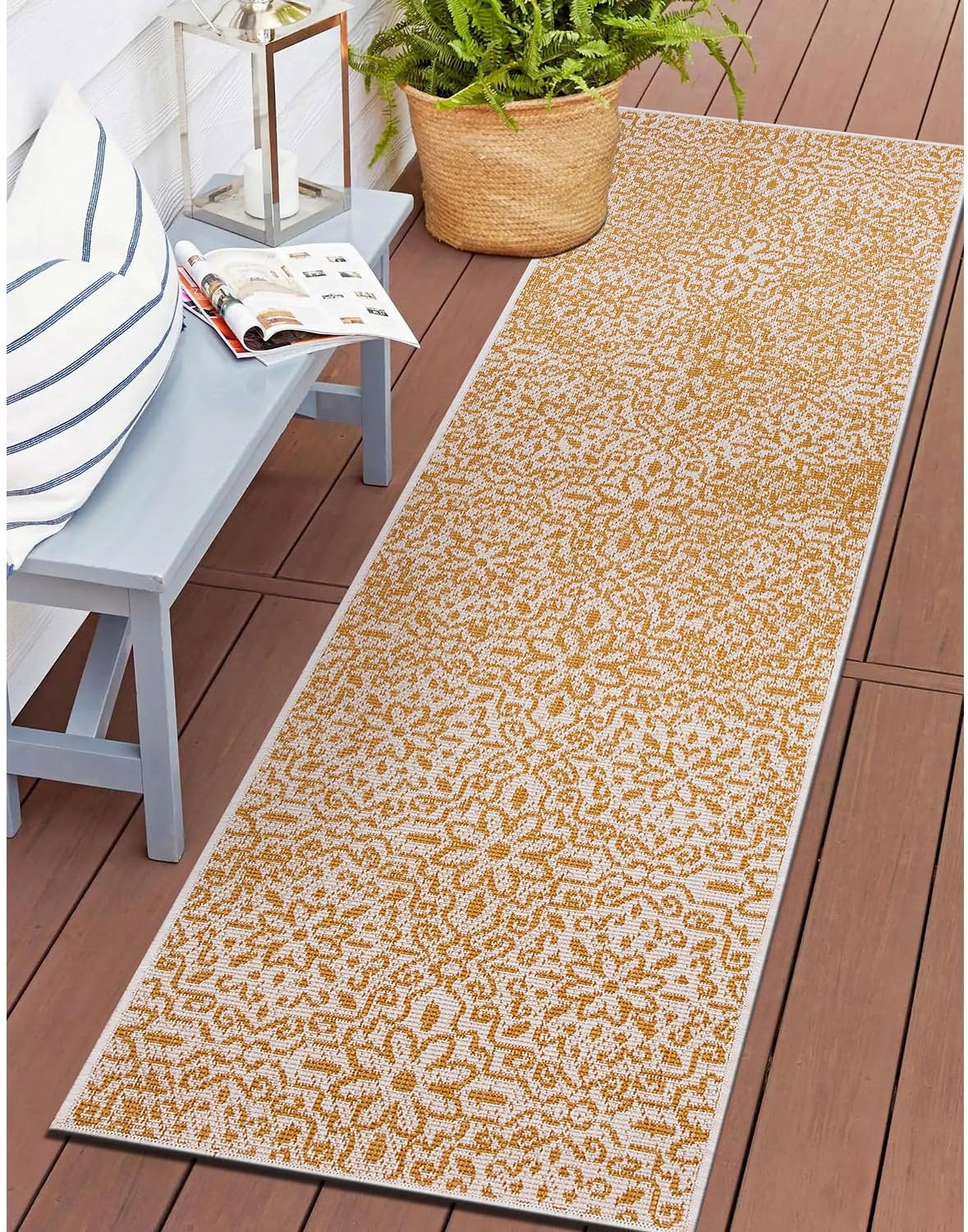 Alfombra resistente intemperie 2x7ft color amarillo