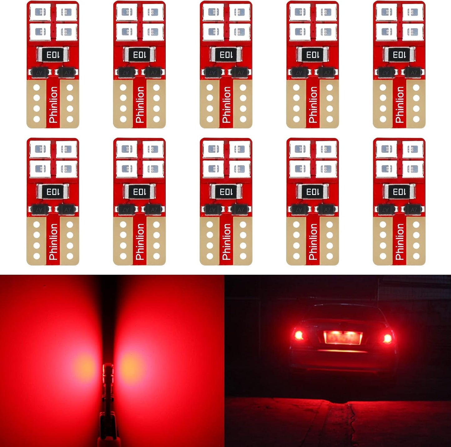 Bombillas LED T10 168 194 12V superbrillantes paquete 10