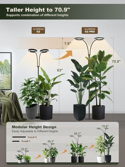 Luz LED doble cabezal 48W para plantas altas ajustable 23.5-71
