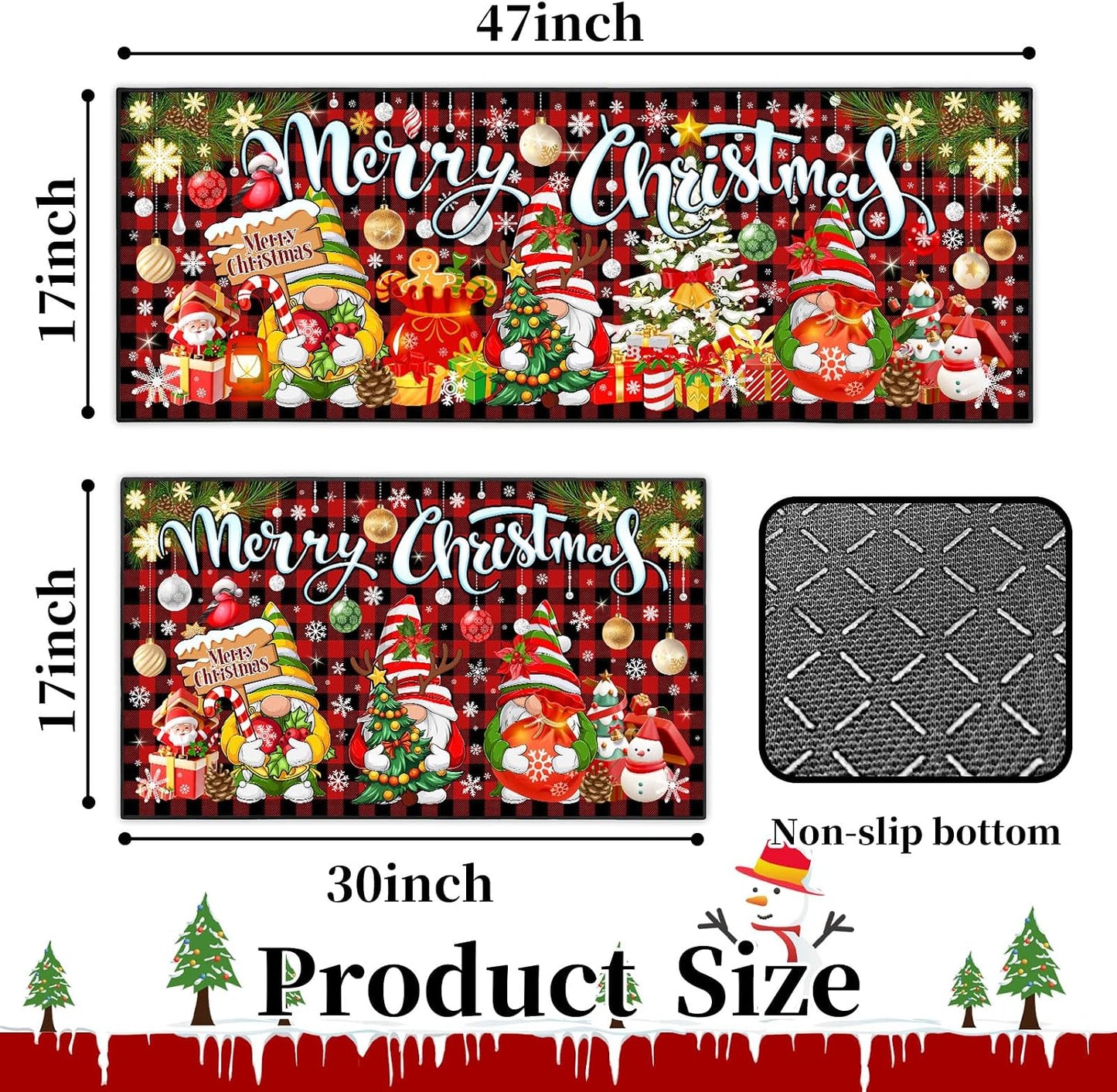 2 Alfombras cocina antiderrap diseño gnomo 17x47pulg