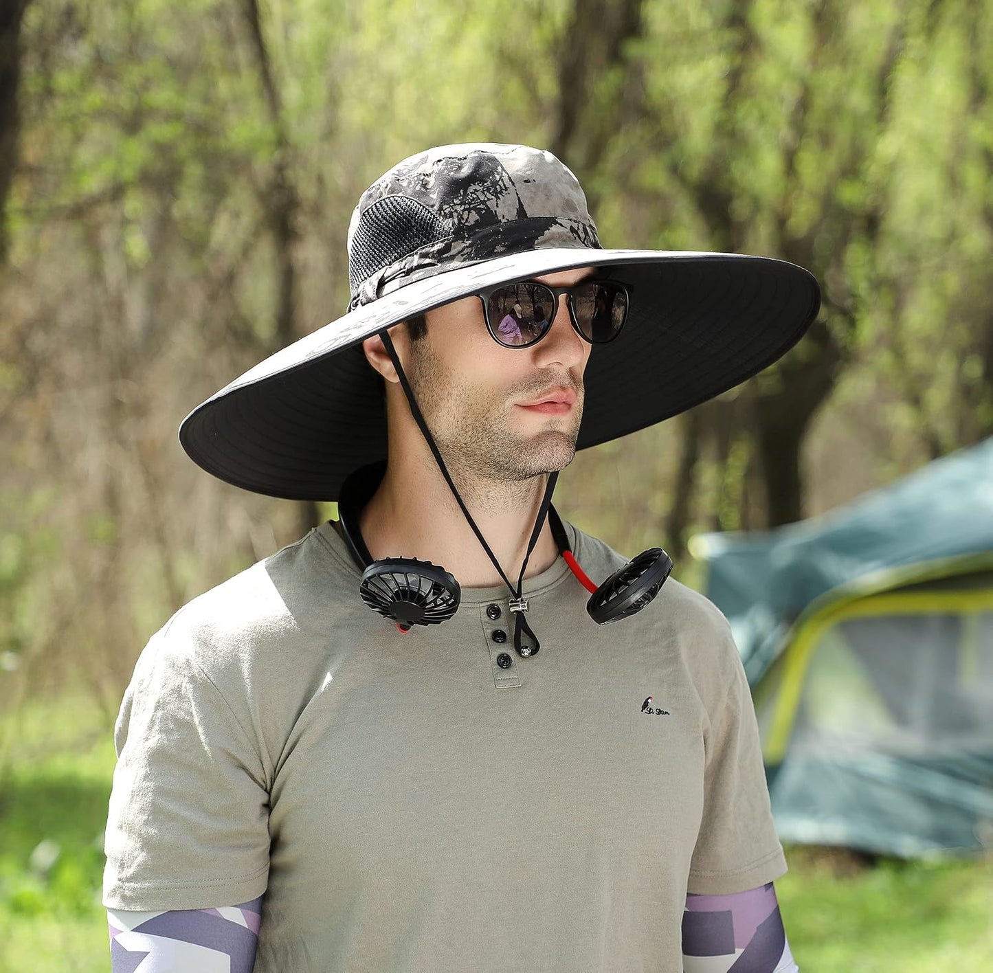 Sombrero ala ancha UPF50 impermeable transpirable hombre