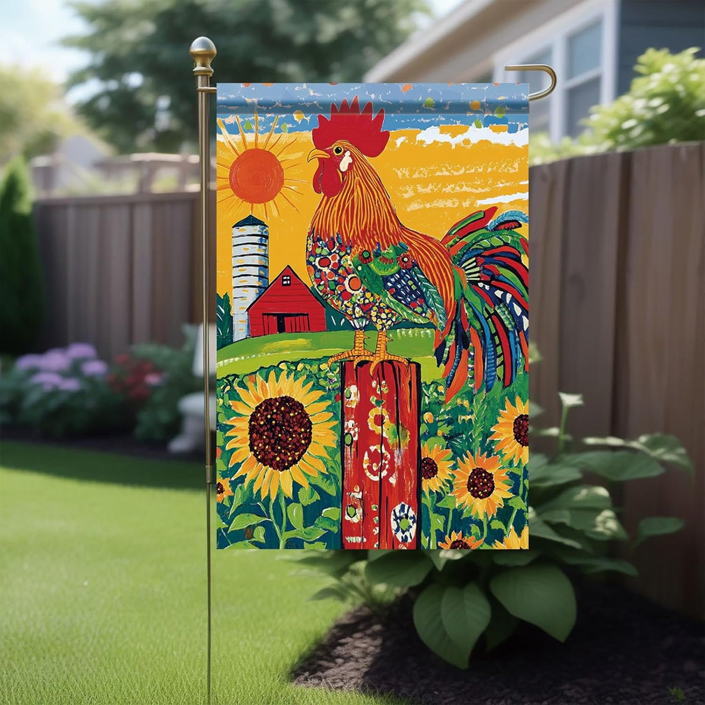 Bandera jardín gallo primavera verano 12x18 doble cara