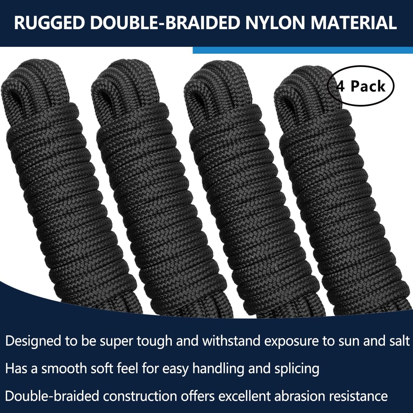 Líneas muelle doble trenza 3/8pulg x20ft pack 4 negra