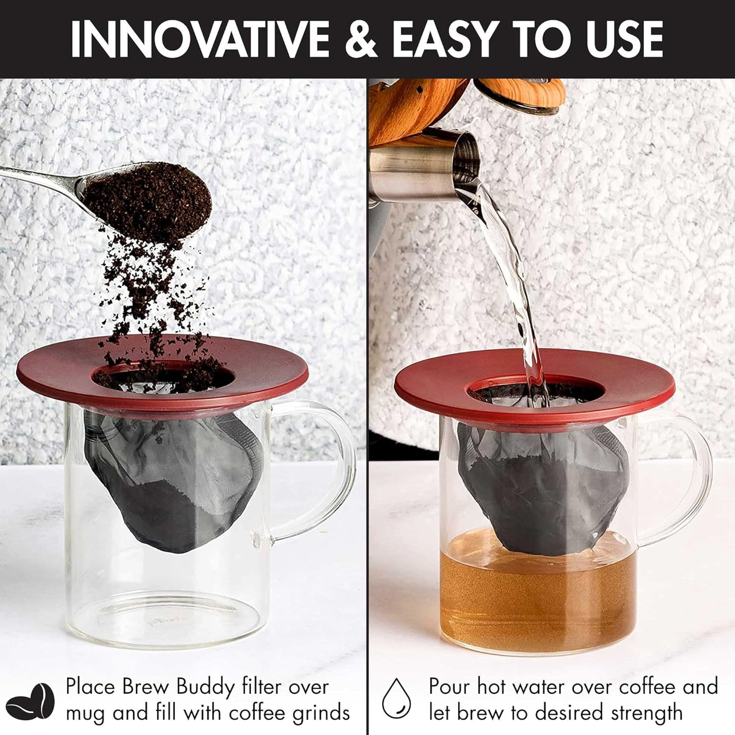 Filtro café té reutiliz. malla fina 12 pzas rojo