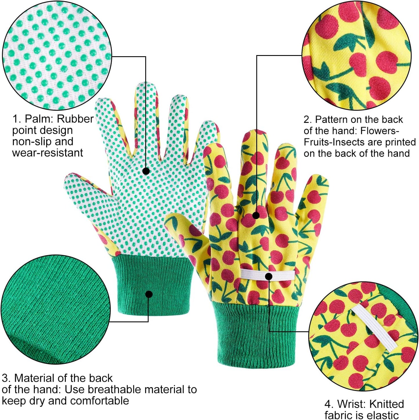 Guantes jardinería niños 6-9 años poliéster patrón floral
