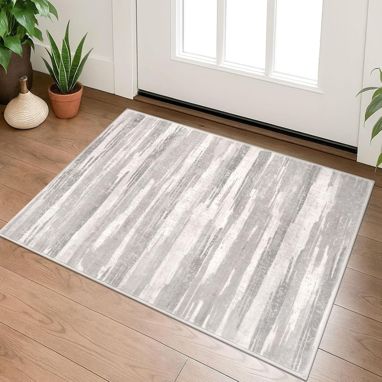 Alfombra entrada 2x3ft antideslizante beige claro y gris