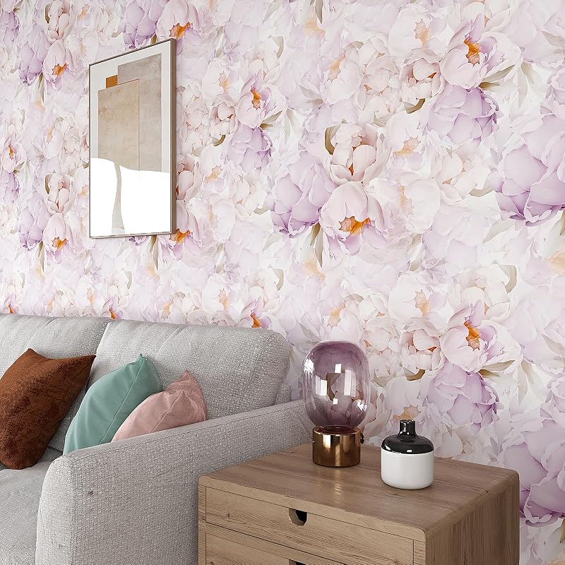 Papel tapiz floral lavanda para niñas 17.7x354 ft
