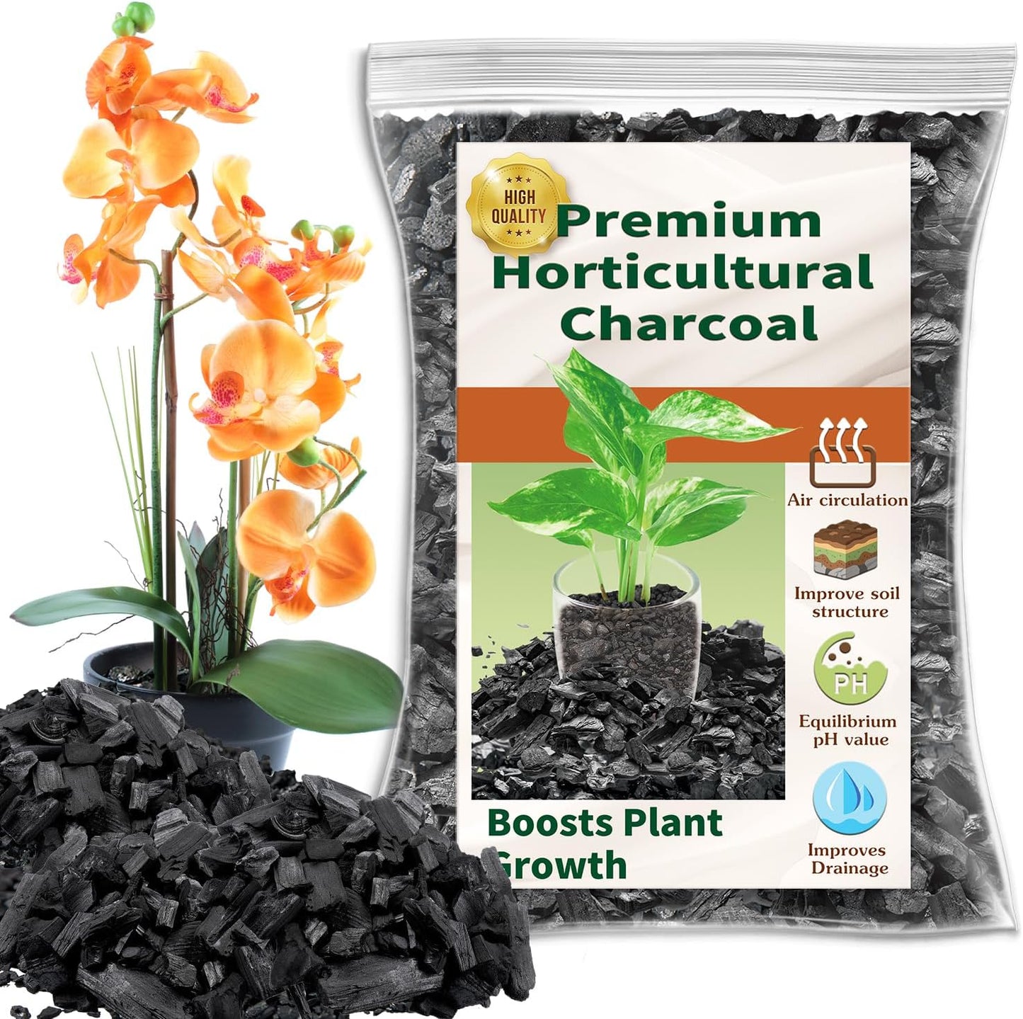 Carbón activado prémium 1qt para plantas suelo orquídeas cactus