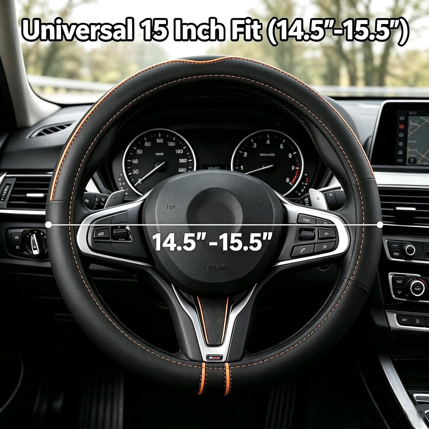 Funda volante coche cuero suave 15" antiderrap negro