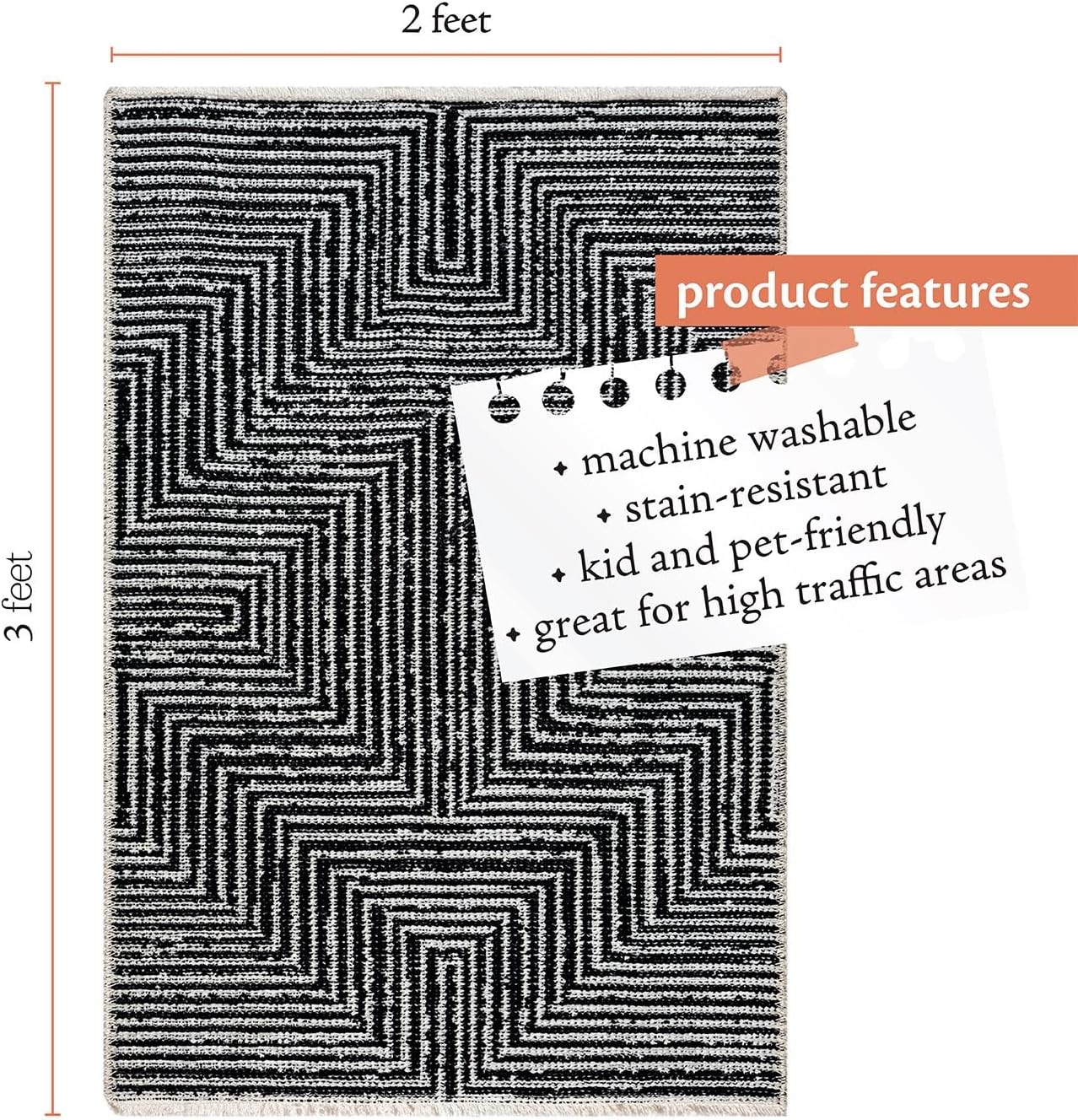 Alfombra lavable geométrica pantera negro/blanco 2x3ft