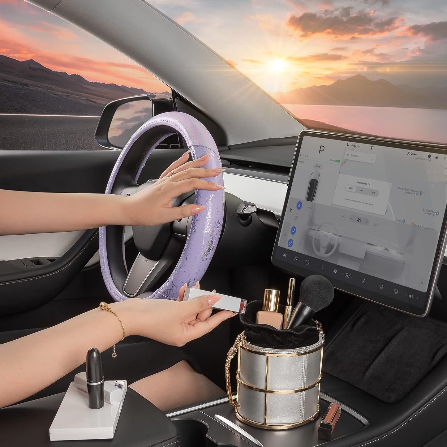 Funda volante púrpura holográfica 15" ajustable coche