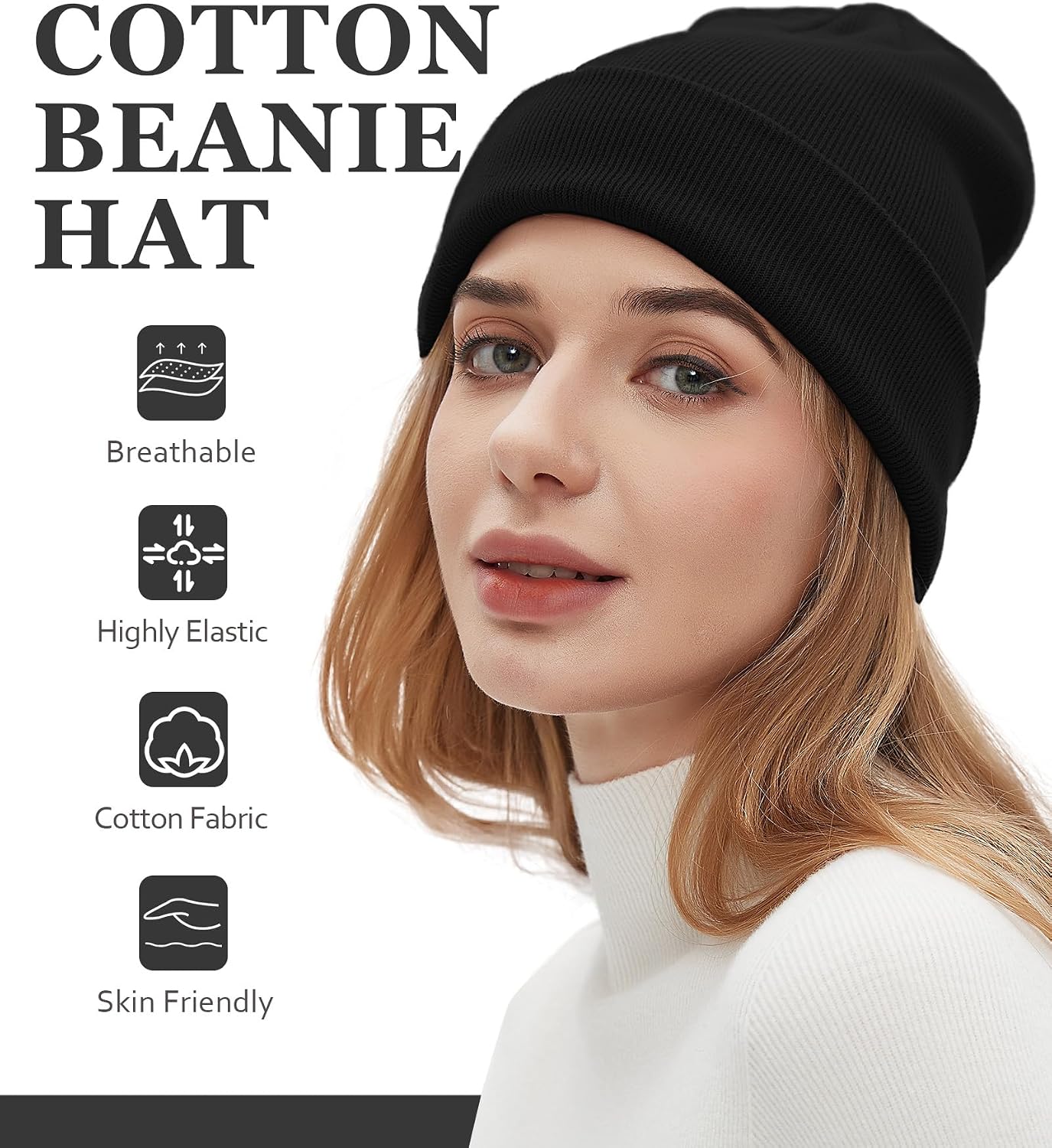 Gorro algodón unisex con puños para otoño e invierno