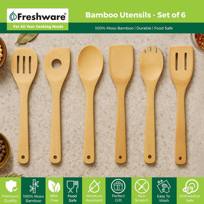 Set 6 Utensilios Madera Bambú Cocina Cucharas Espátula