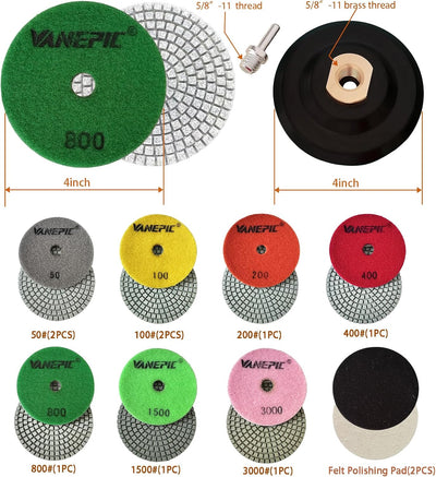 Kit 12 Pzas Almohadillas Diamante 4pulg para Hormigón