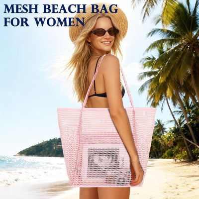 Bolsa playa mujer con bolsillo zipper resistente a arena 2026