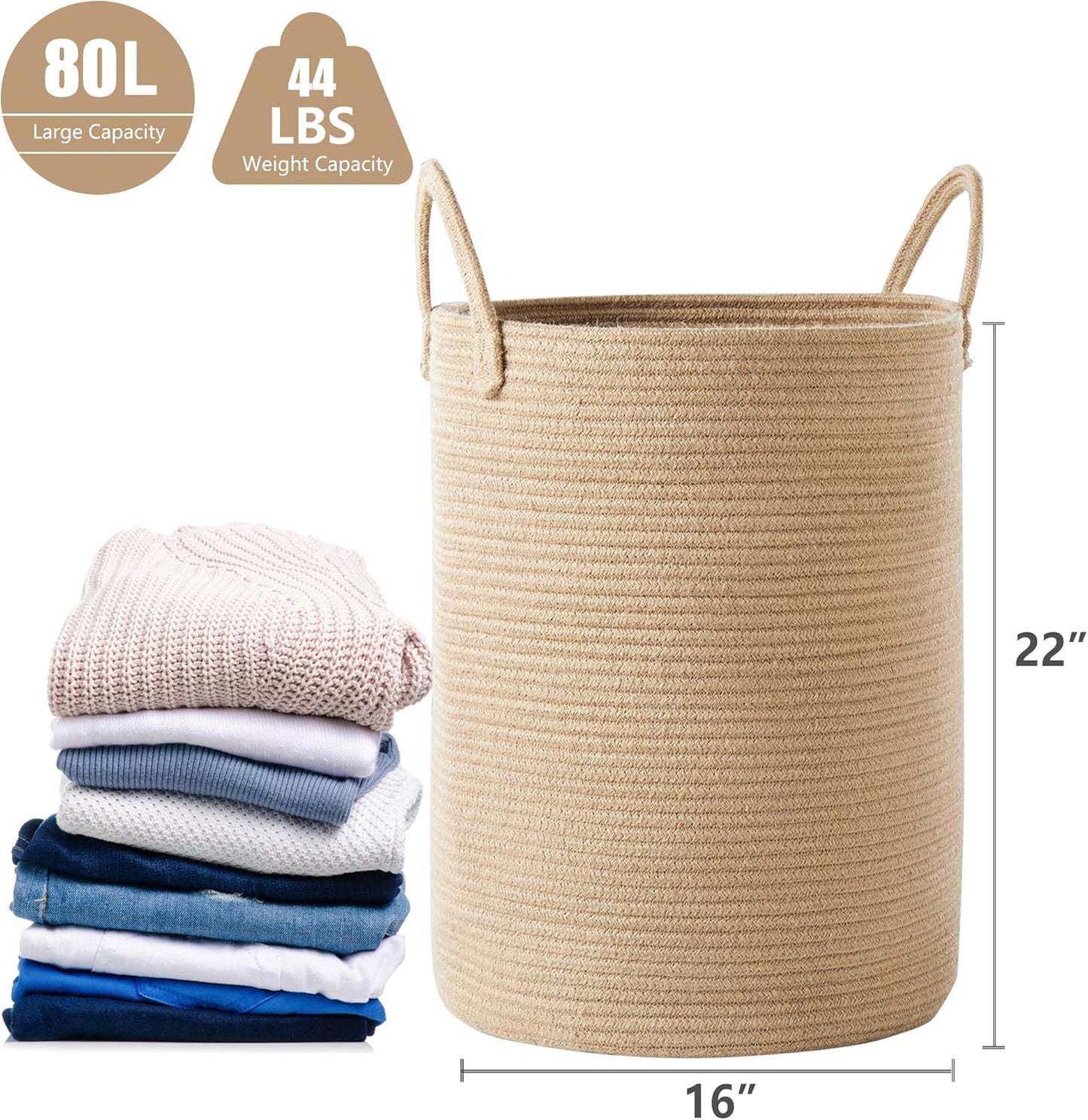 Cesta tejida yute 80L para bebé y niños sala dormitorio