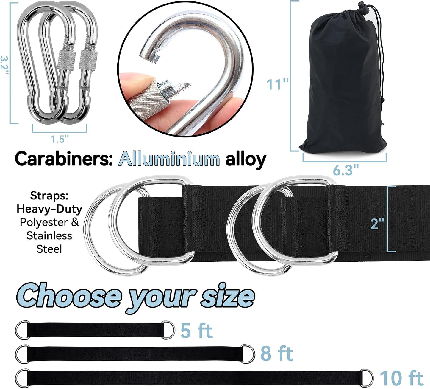 Kit 2 correas colgantes para árbol 2000lb con mosquetones