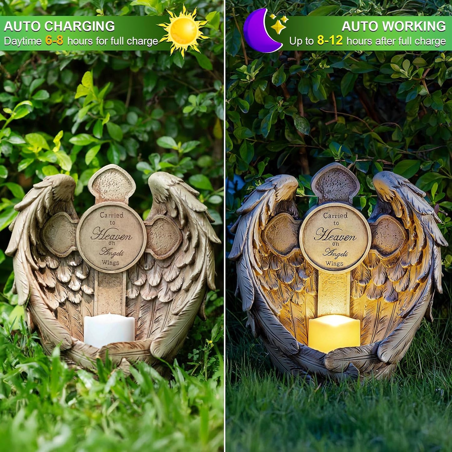 Velas LED solares con alas de ángel cruz jardín decoración