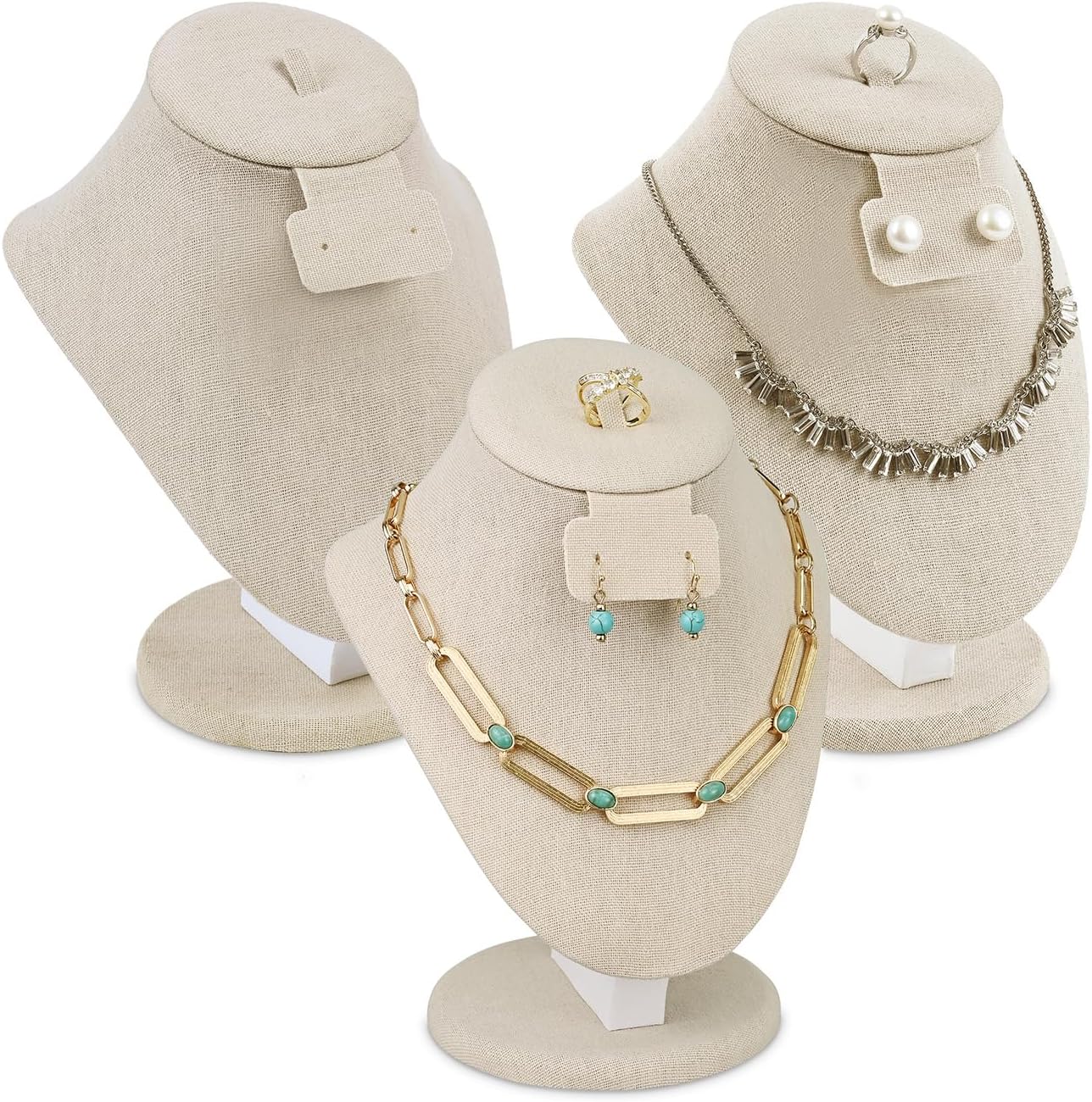 Set 3 Pzas Soporte Joyas Lino Marrón para Collares Aretes