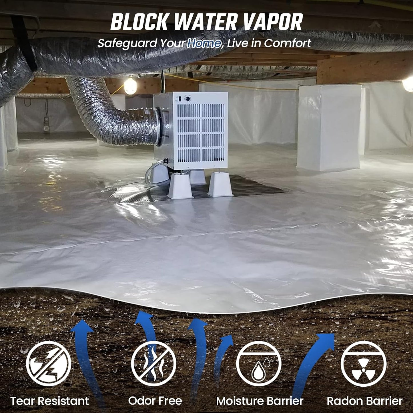 Barrera vapor 15 mil 12x24ft plástico resistente