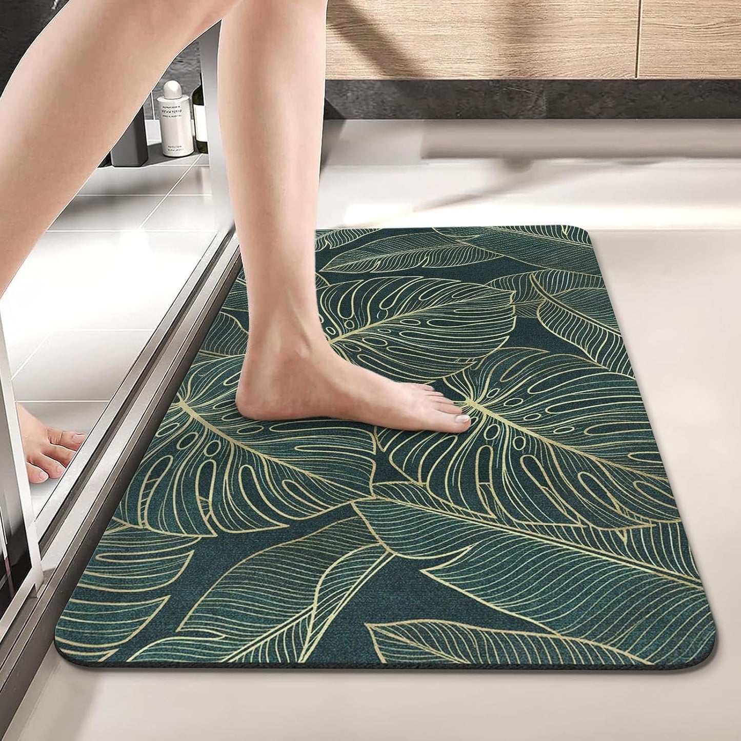 Alfombra baño hojas tropicales 17x30pulg antideslizante