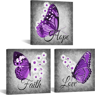 Lienzo mariposas moradas citas amor esperanza 12x12 pulg 3 pzas
