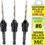 Set 3 brocas avellanadoras #6 9/64 pulg con llave y contenedor