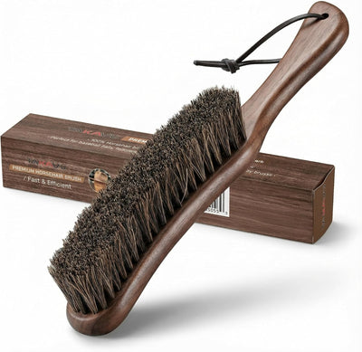 Cepillo quitapelusas pelo caballo mango madera nogal