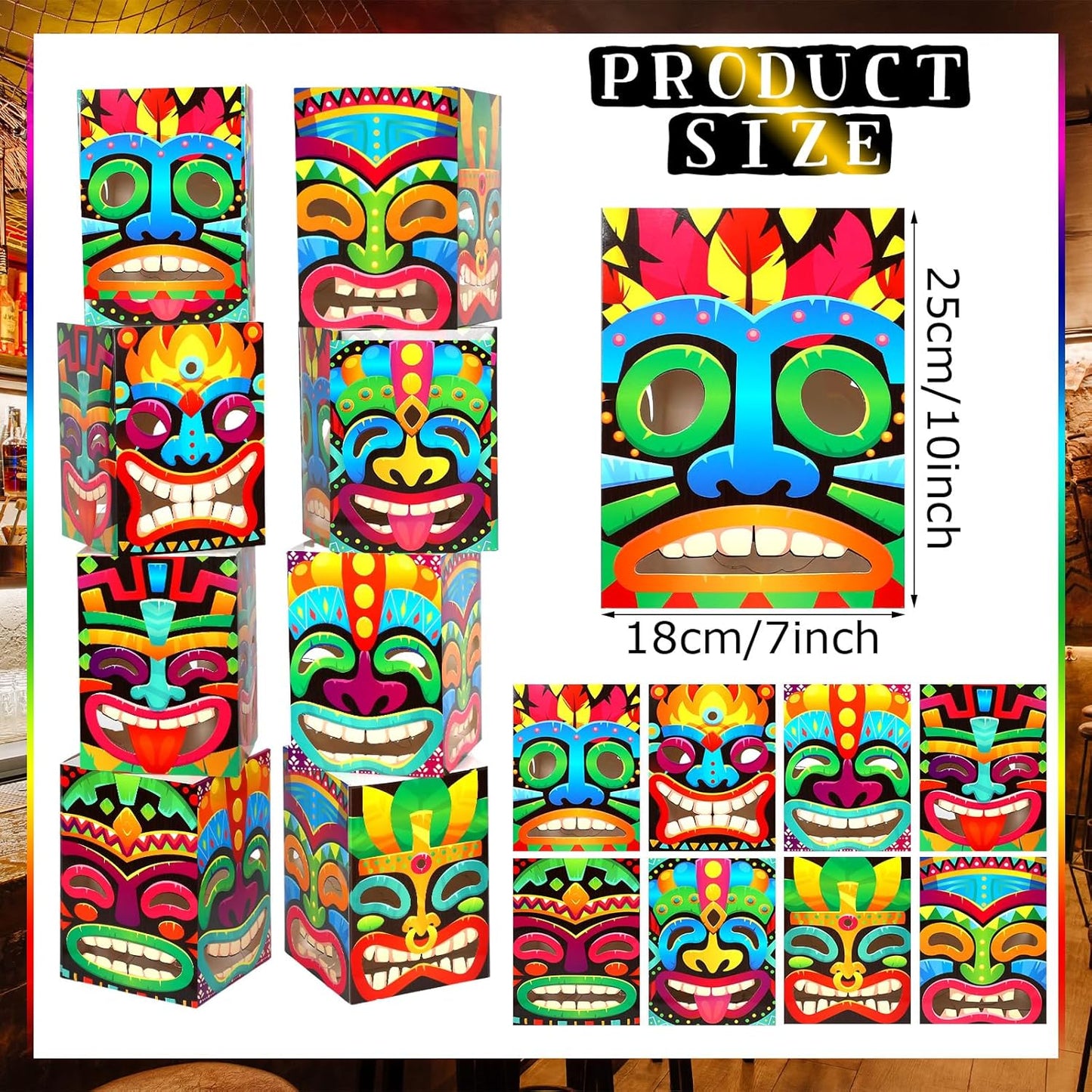 8 Pzas Cajas Tótem Tiki con Luz Decoración Luau 9.84x7.09pulg