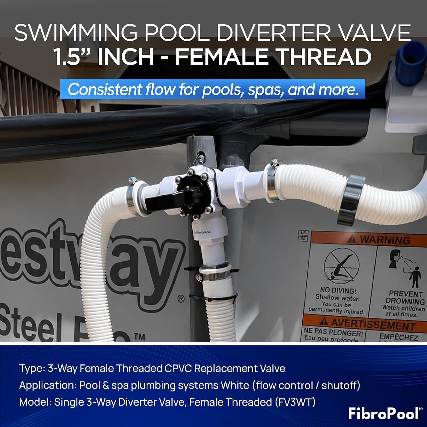 Válvula desviadora piscina 3 vías 1-1/2" CPVC roscado