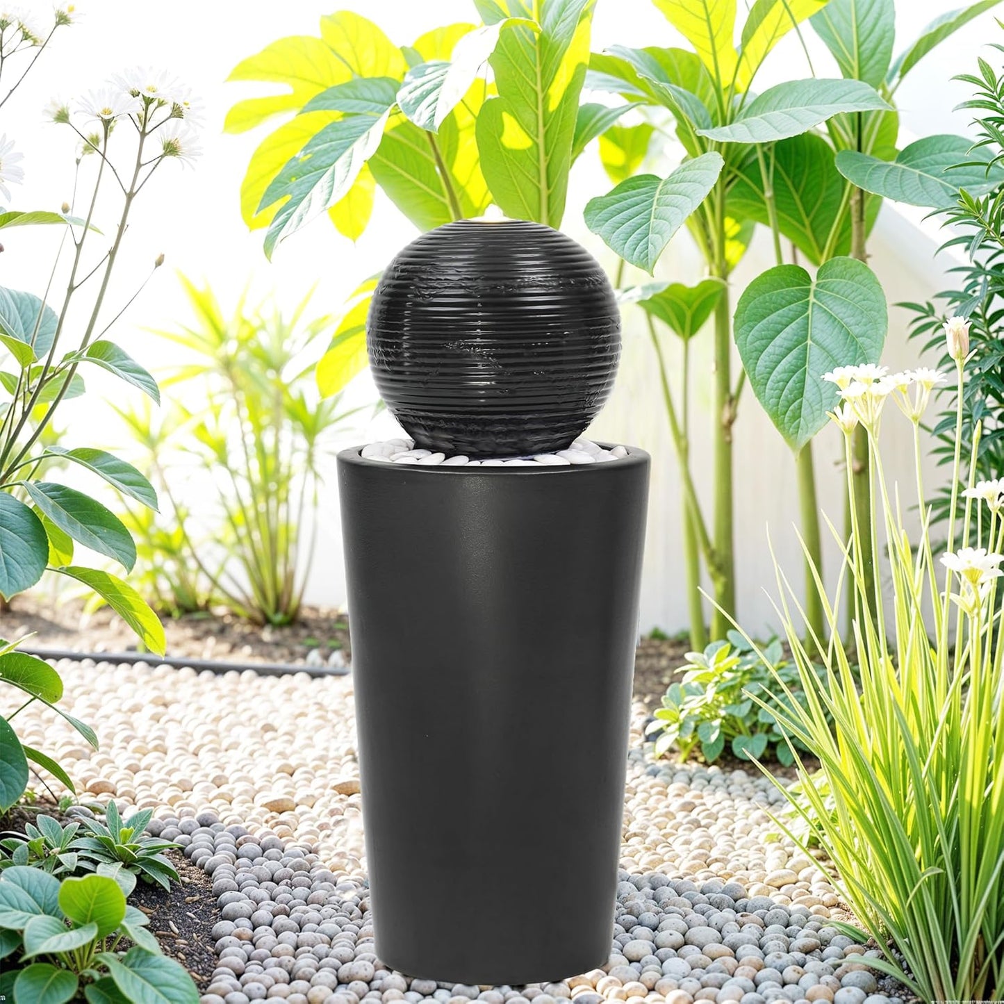 Fuente agua cerámica 30pulg LED esmalte negro