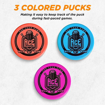 Set 3 discos hockey suaves 3" color azul rojo morado