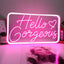 Letrero neón rosa Hello Gorgeous para dormitorio y eventos