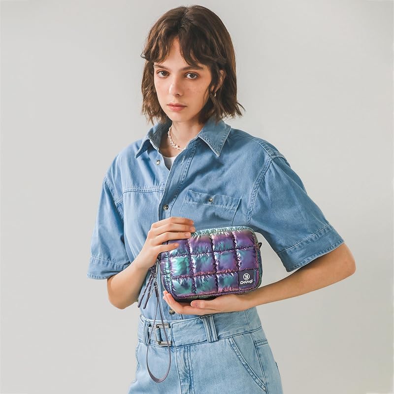 Bolsa cosméticos acolchada para mujer morado deslumbrante